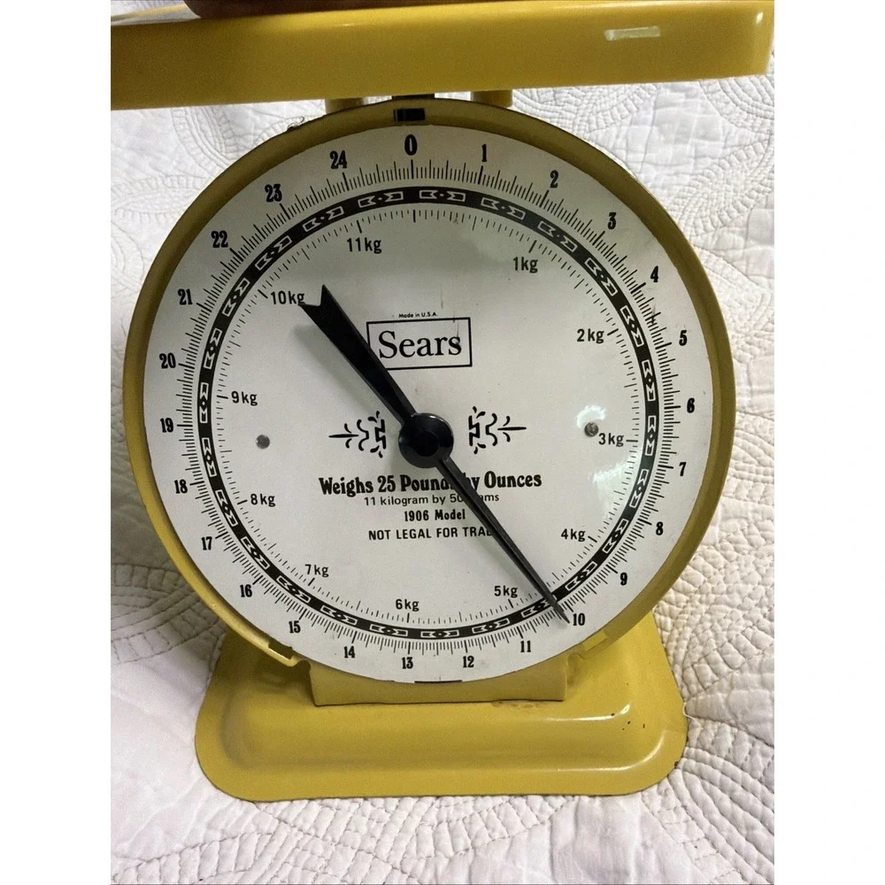 Vtg Sears Yellow Retro Kitchen Scale 1906 Model 25 Pounds By Ounces (works)